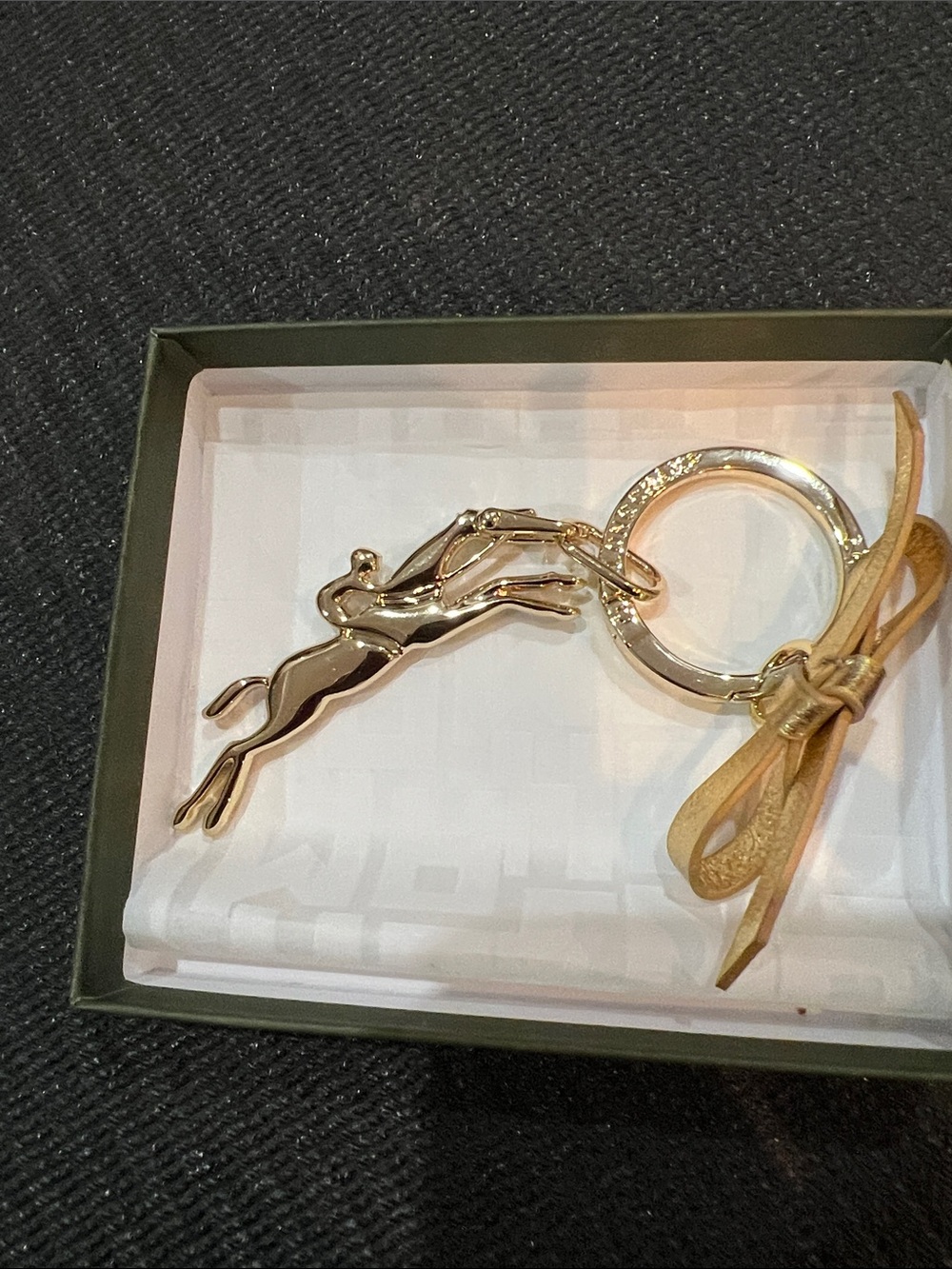 Gold-tone Running Deer Keychain with Bow Accent - Picture 2 of 9